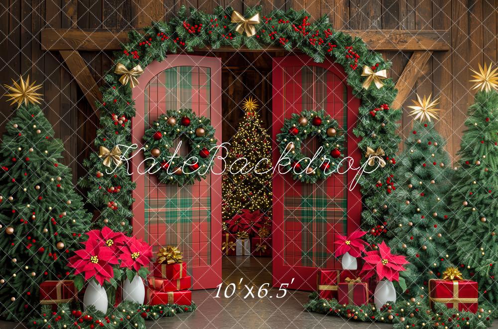 Lightning Deals Kate Christmas Tree Plaid Barn Door Garland Backdrop Designed by Mini MakeBelieve -UK