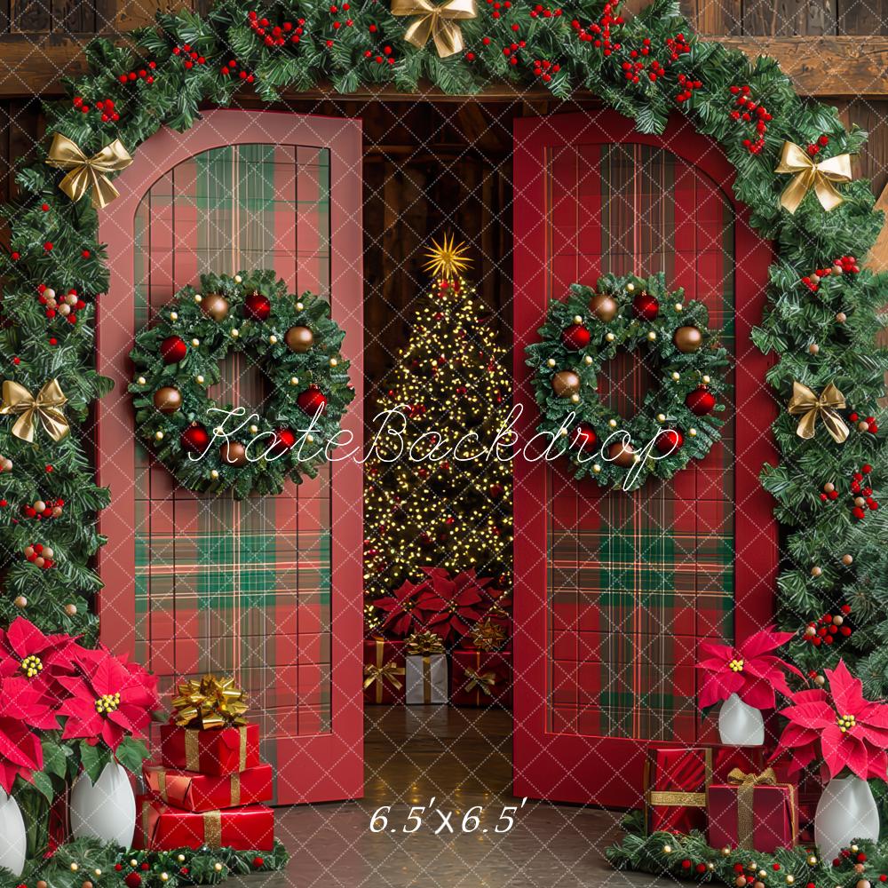 Lightning Deals Kate Christmas Tree Plaid Barn Door Garland Backdrop Designed by Mini MakeBelieve -UK