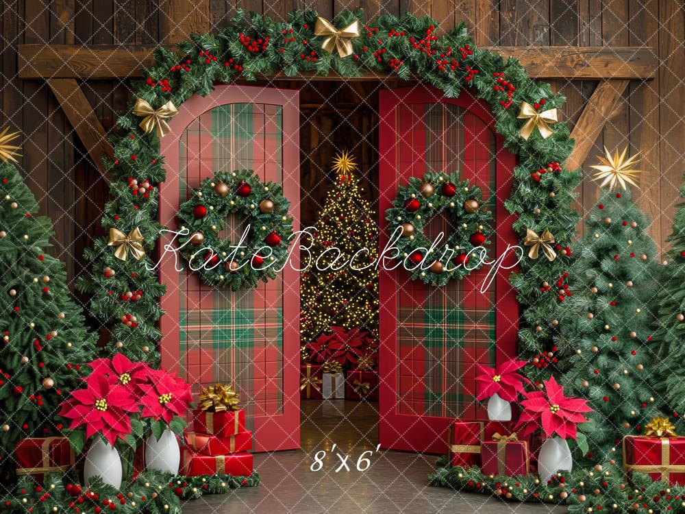 Lightning Deals Kate Christmas Tree Plaid Barn Door Garland Backdrop Designed by Mini MakeBelieve -UK