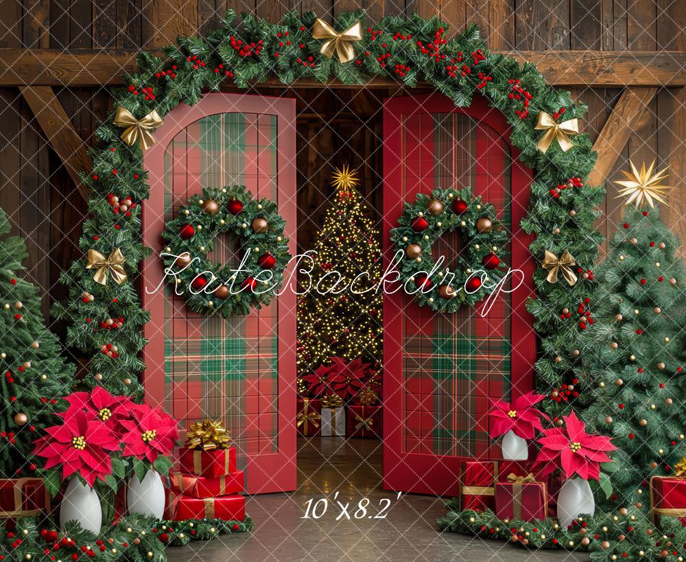 Lightning Deals Kate Christmas Tree Plaid Barn Door Garland Backdrop Designed by Mini MakeBelieve -UK
