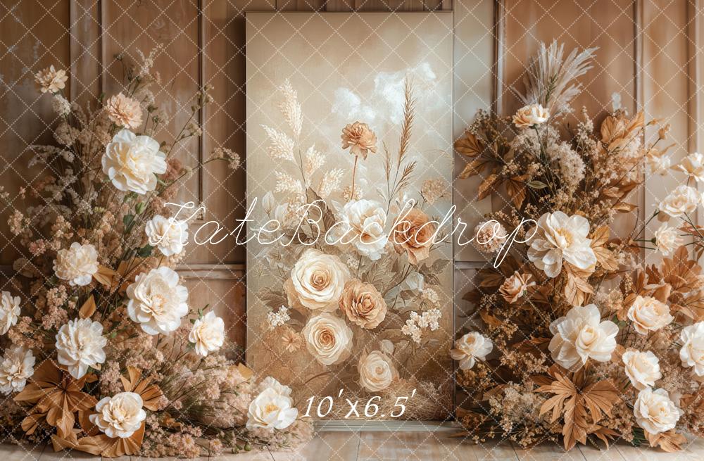 Kate Autumn Floral Beige Vintage Boho Backdrop Designed by Emetselch