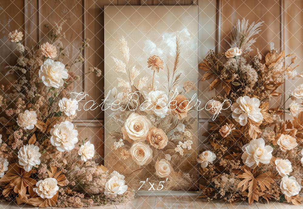 Kate Autumn Floral Beige Vintage Boho Backdrop Designed by Emetselch