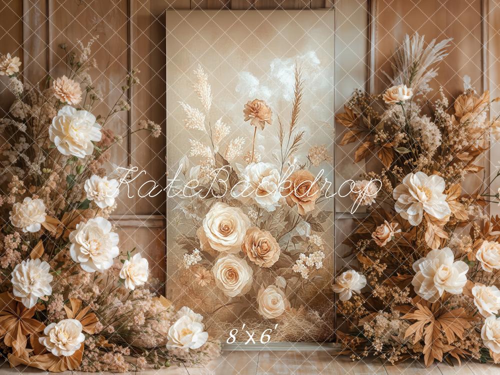 Kate Autumn Floral Beige Vintage Boho Backdrop Designed by Emetselch