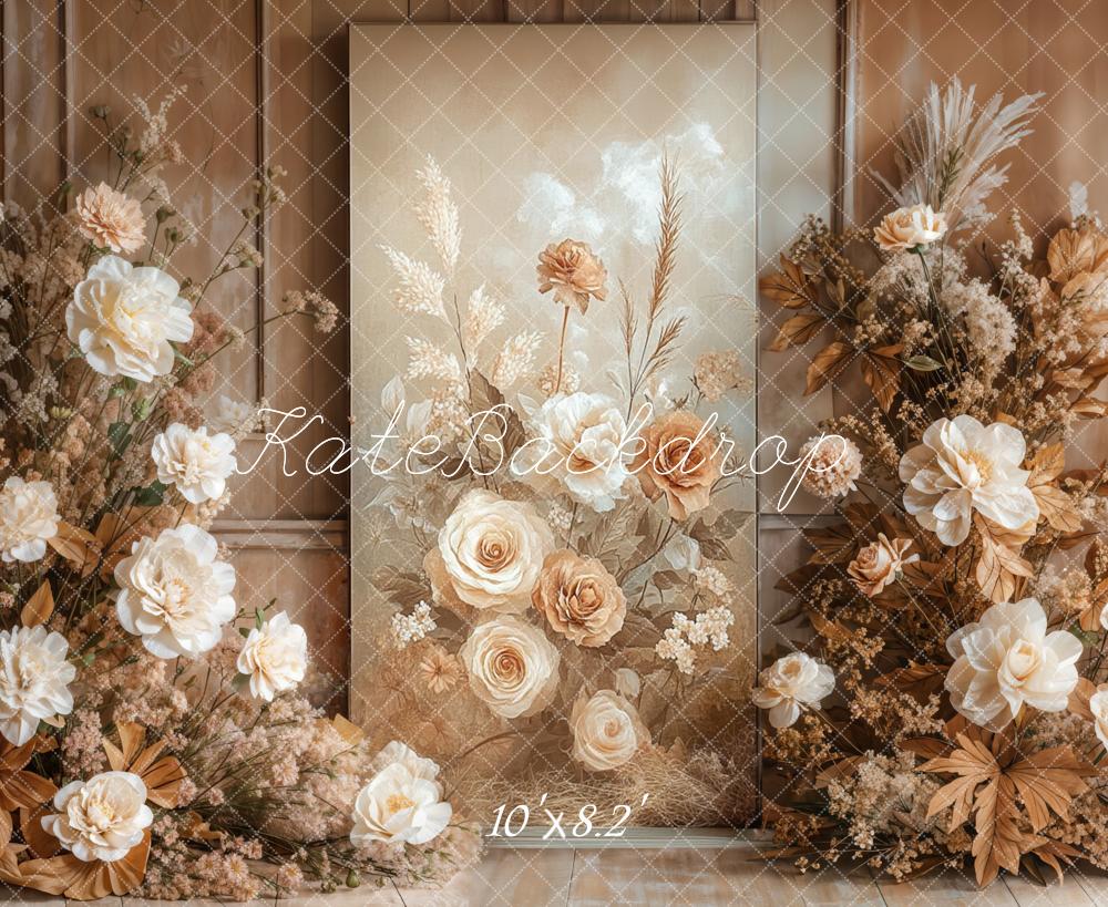 Kate Autumn Floral Beige Vintage Boho Backdrop Designed by Emetselch