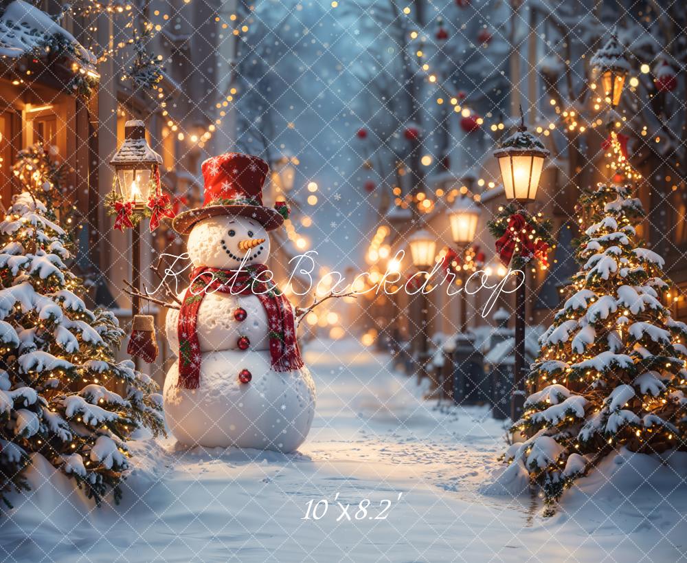 Kate Christmas Snowman Winter Street Lights Backdrop Designed by Emetselch -UK