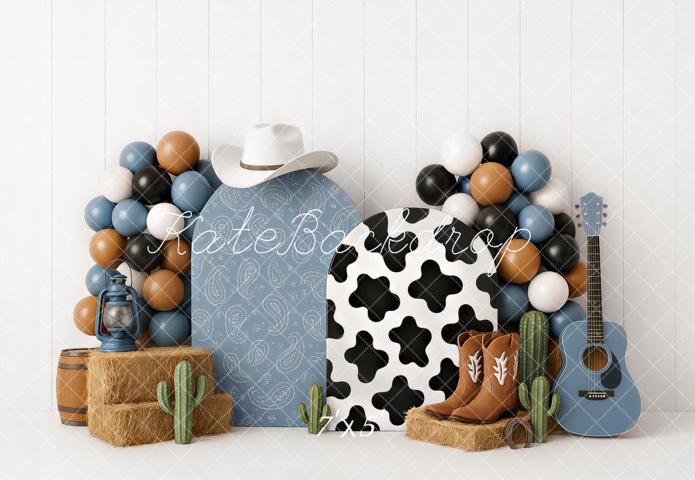 On Sale Kate Cake Smash Western Cowboy Boots Blue Backdrop Designed by Ashley Paul -UK