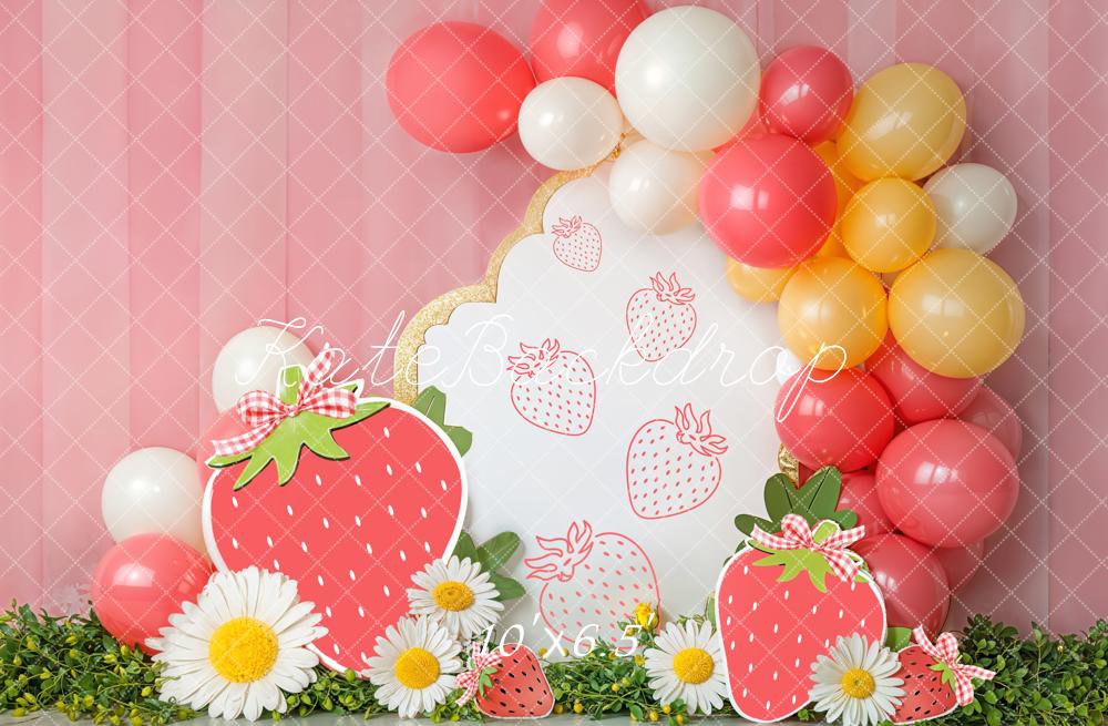 On Sale Kate Cake Smash Strawberry Balloon Daisy Backdrop Designed by Emetselch -UK