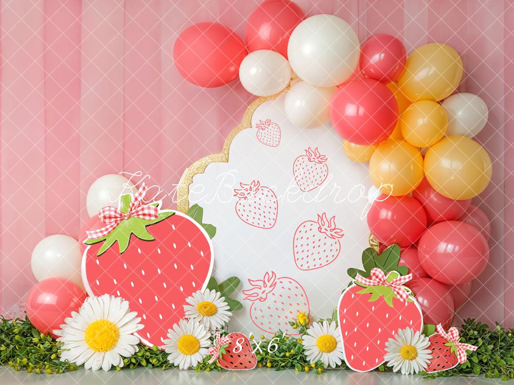 On Sale Kate Cake Smash Strawberry Balloon Daisy Backdrop Designed by Emetselch -UK