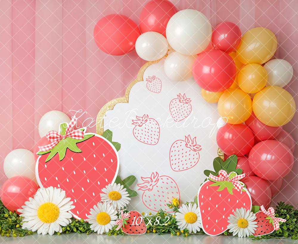 On Sale Kate Cake Smash Strawberry Balloon Daisy Backdrop Designed by Emetselch -UK