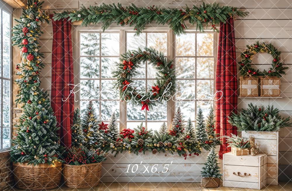 Kate Christmas Window Garland Curtain Backdrop Designed by Emetselch