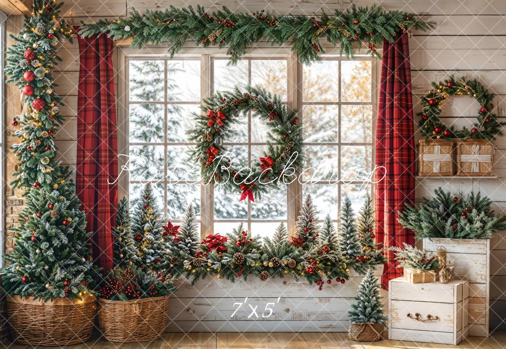 Kate Christmas Window Garland Curtain Backdrop Designed by Emetselch