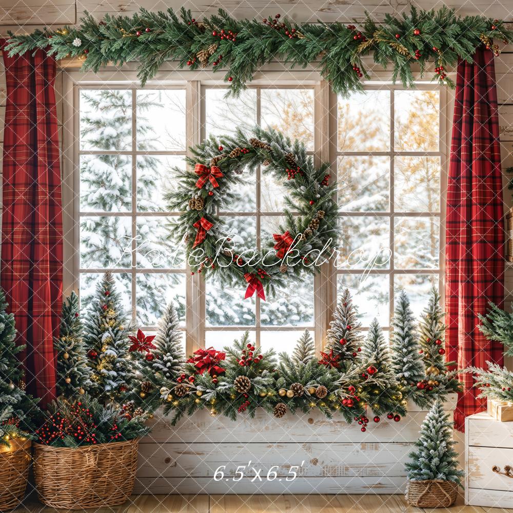 Kate Christmas Window Garland Curtain Backdrop Designed by Emetselch