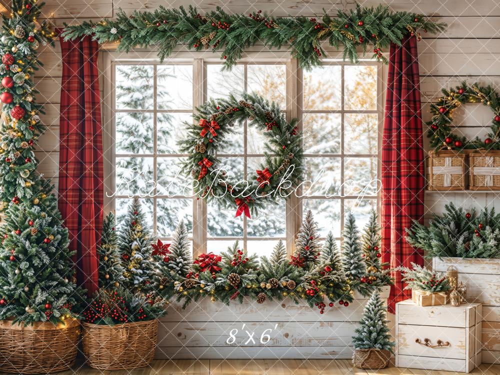 Kate Christmas Window Garland Curtain Backdrop Designed by Emetselch