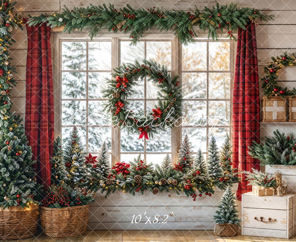 Kate Christmas Window Garland Curtain Backdrop Designed by Emetselch