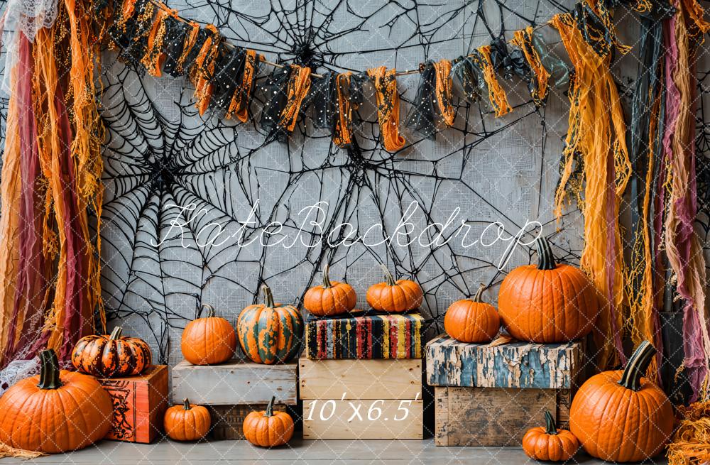 Lightning Deals Kate Halloween Pumpkin Spiderweb Vintage Backdrop Designed by Emetselch -UK