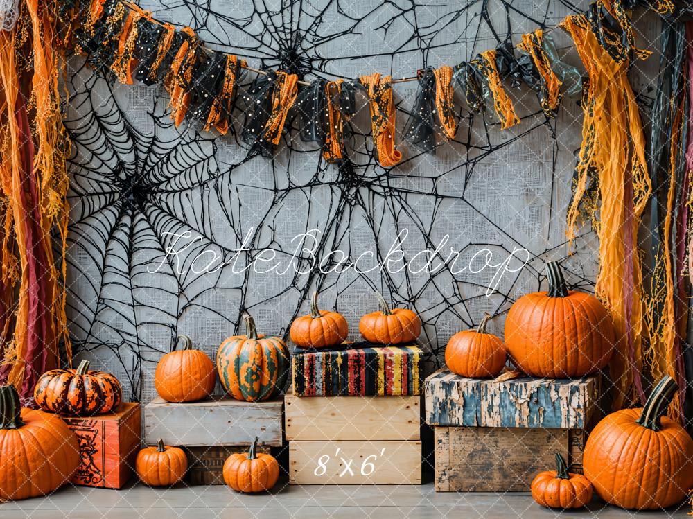 Lightning Deals Kate Halloween Pumpkin Spiderweb Vintage Backdrop Designed by Emetselch -UK
