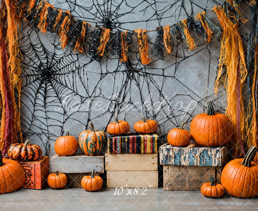 Lightning Deals Kate Halloween Pumpkin Spiderweb Vintage Backdrop Designed by Emetselch -UK