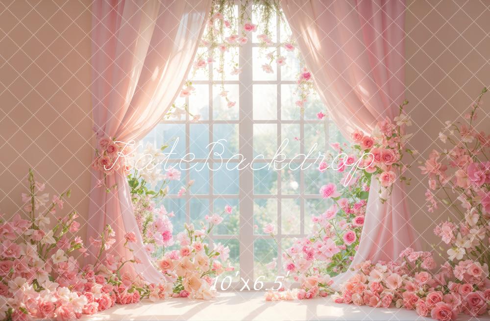Kate Floral Window Pink Curtain Backdrop Designed by Emetselch -UK