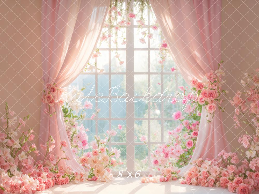 Kate Floral Window Pink Curtain Backdrop Designed by Emetselch -UK