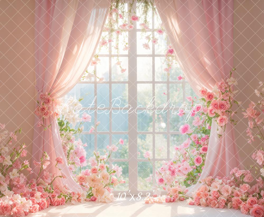 Kate Floral Window Pink Curtain Backdrop Designed by Emetselch -UK