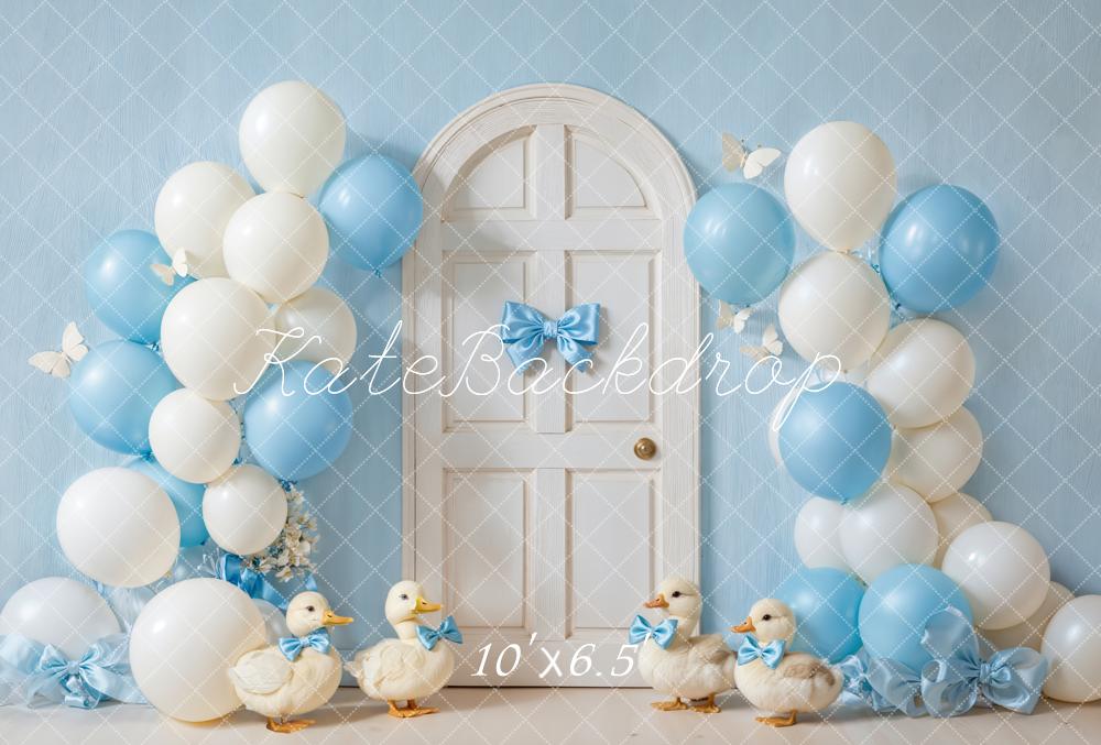 Kate Cake Smash Blue Balloon Ducks Door Backdrop Designed by Emetselch