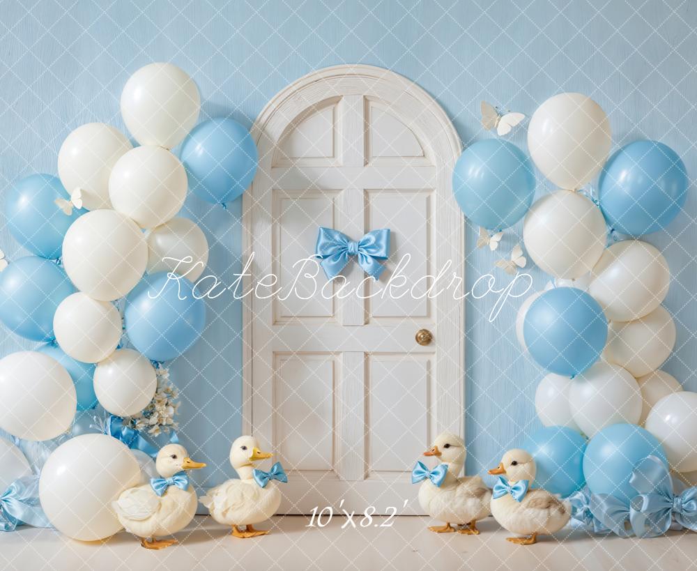 Kate Cake Smash Blue Balloon Ducks Door Backdrop Designed by Emetselch
