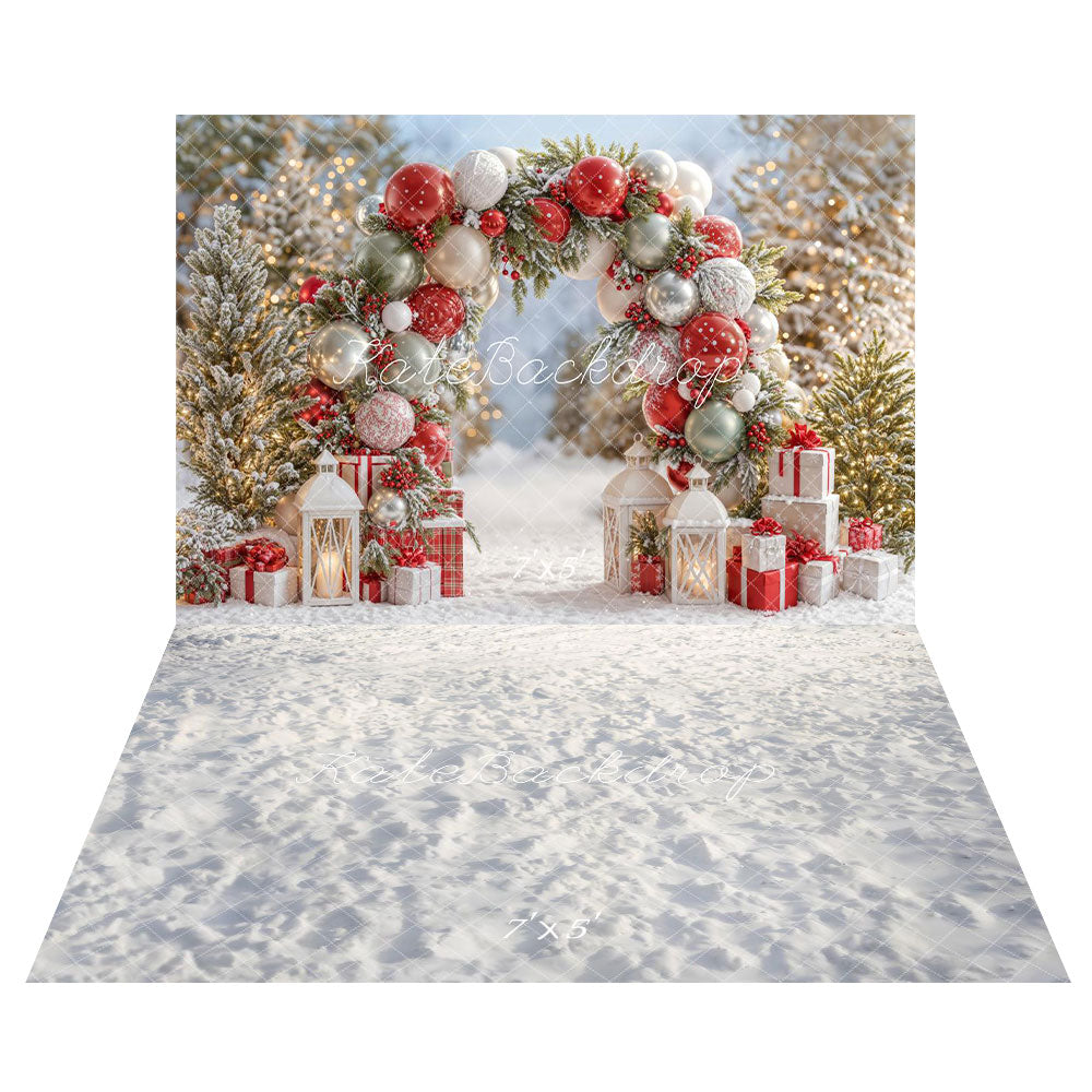Kate Christmas Balloon Arch Gifts Backdrop+Winter Snow Texture Floor Backdrop