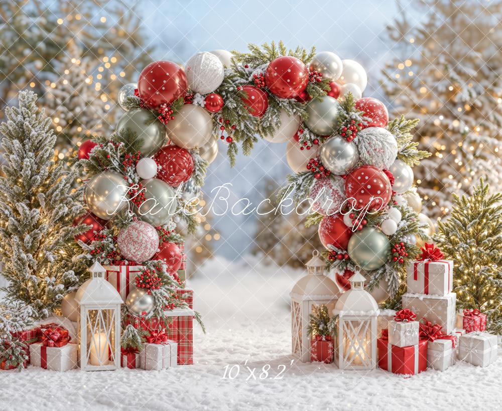 Kate Christmas Balloon Arch Snow Gifts Backdrop Designed by Emetselch
