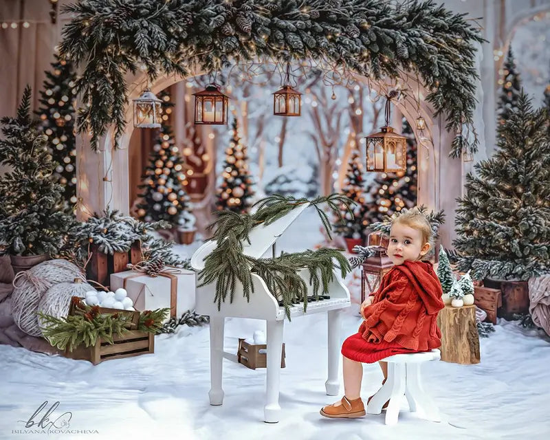 Kate Christmas Arch Garland Snow Trees Backdrop Designed by Emetselch -UK