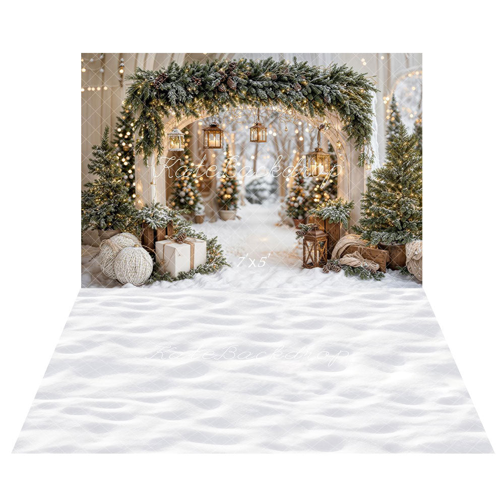 Kate Christmas Arch Garland Snow Trees Backdrop+Winter Snow Floor Backdrop -UK