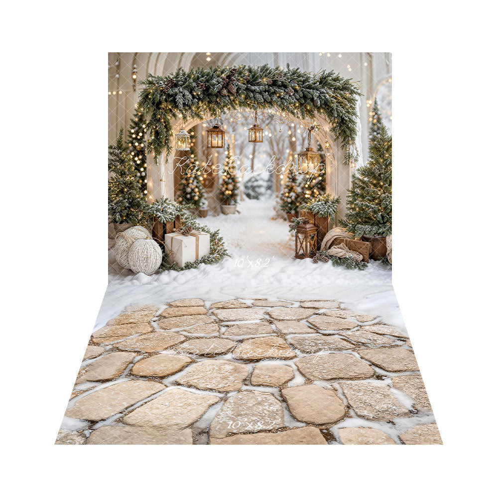 On Sale Kate Christmas Arch Garland Snow Trees Backdrop+Cobblestone Snow Floor Backdrop -UK