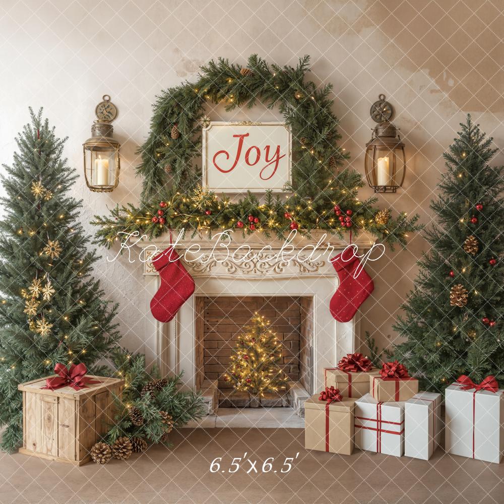 Lightning Deals Kate Christmas Tree Fireplace Joy Gifts White Backdrop Designed by Emetselch -UK