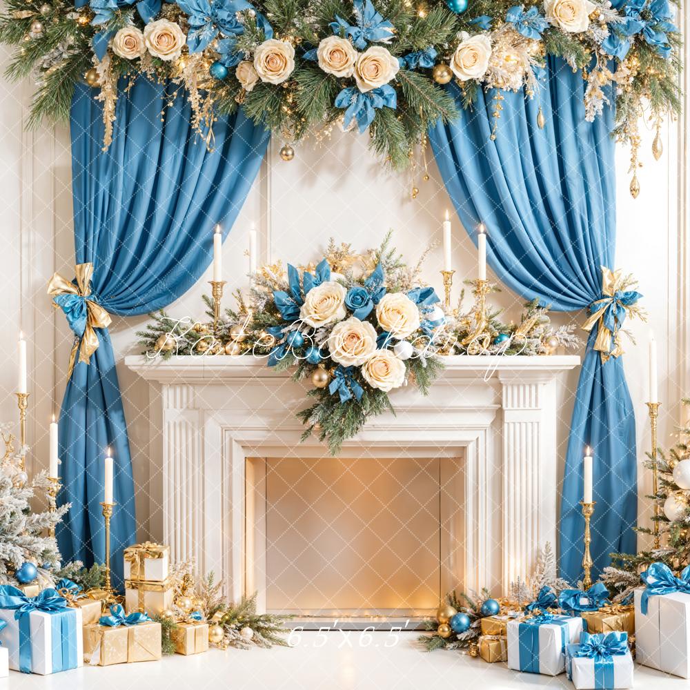 Lightning Deals Kate Christmas Tree Blue Curtain Fireplace Gifts Backdrop Designed by Emetselch -UK