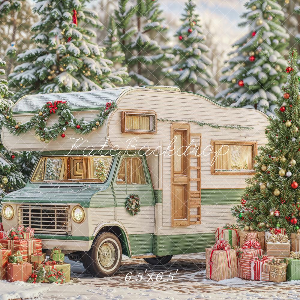 Kate Christmas Tree Camper Gifts Forest Snow Backdrop Designed by Emetselch