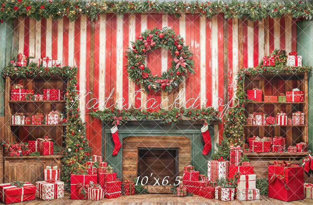Kate Christmas Fireplace Wall Gifts Red Backdrop Designed by Emetselch