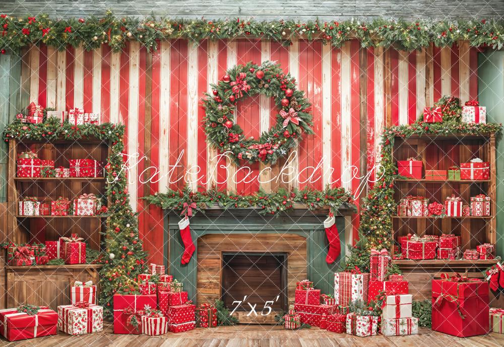 Kate Christmas Fireplace Wall Gifts Red Backdrop Designed by Emetselch