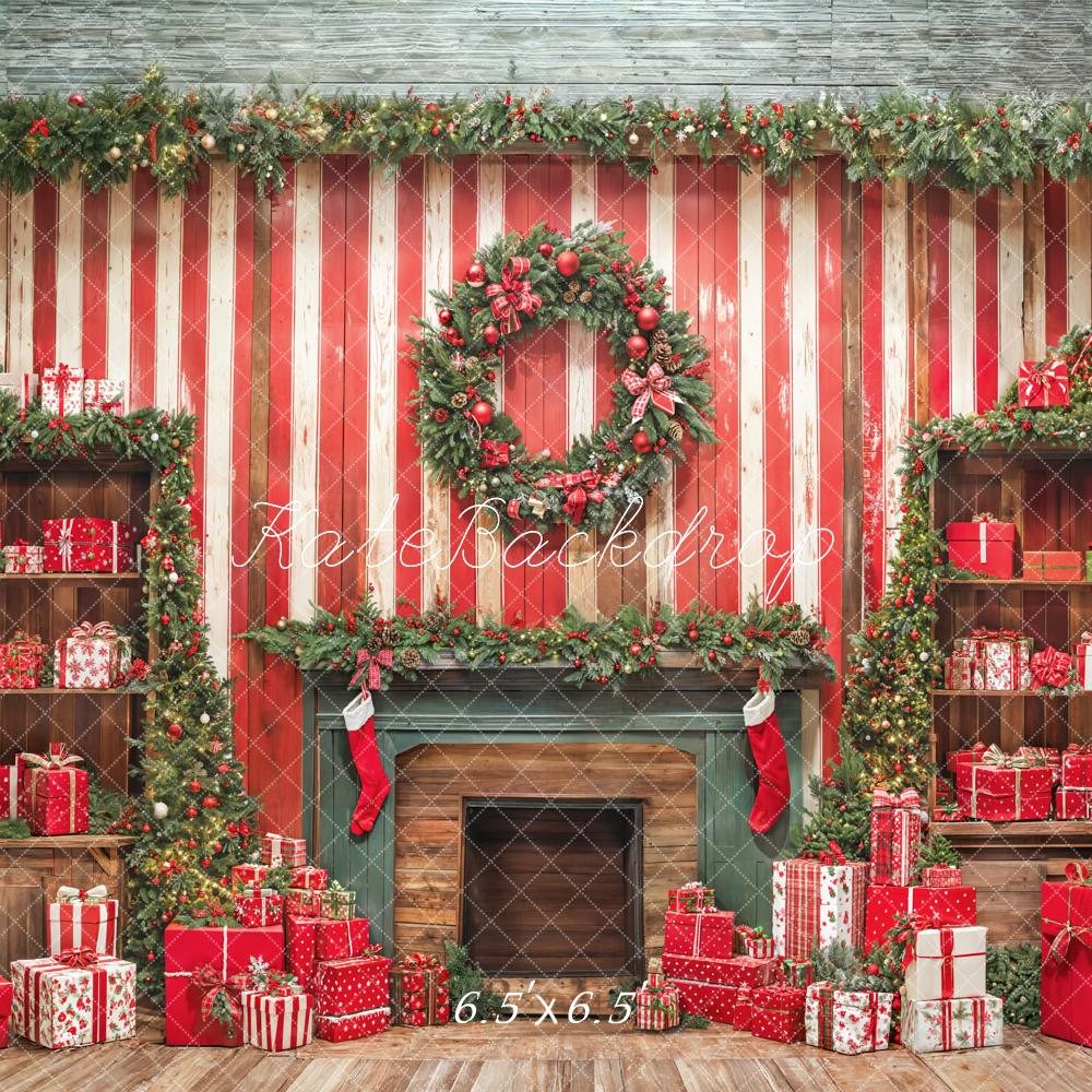 Kate Christmas Fireplace Wall Gifts Red Backdrop Designed by Emetselch