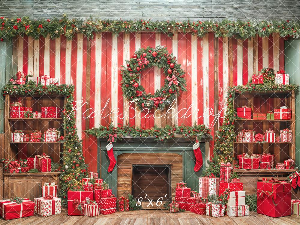 Kate Christmas Fireplace Wall Gifts Red Backdrop Designed by Emetselch