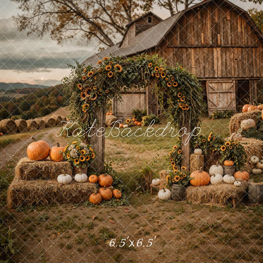Kate Autumn Rustic Sunflower Arch Pumpkin Barn Backdrop Designed by Emetselch -UK