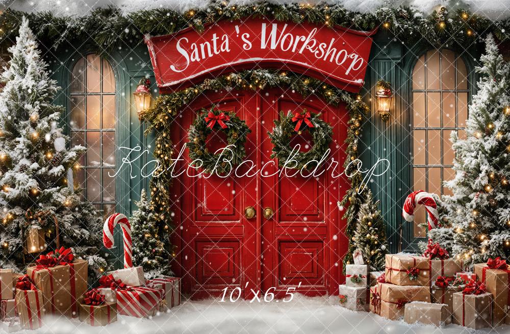On Sale Kate Christmas Santa Workshop Red Door Backdrop Designed by Emetselch -UK