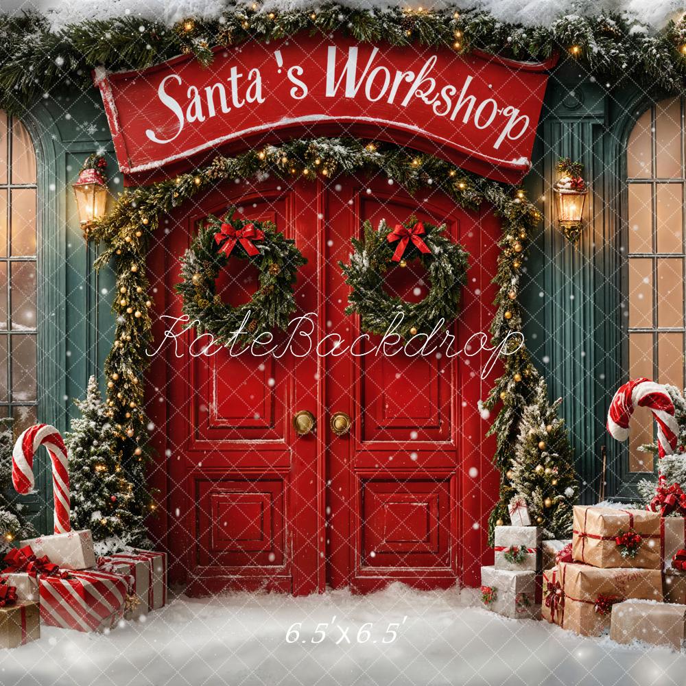 On Sale Kate Christmas Santa Workshop Red Door Backdrop Designed by Emetselch -UK