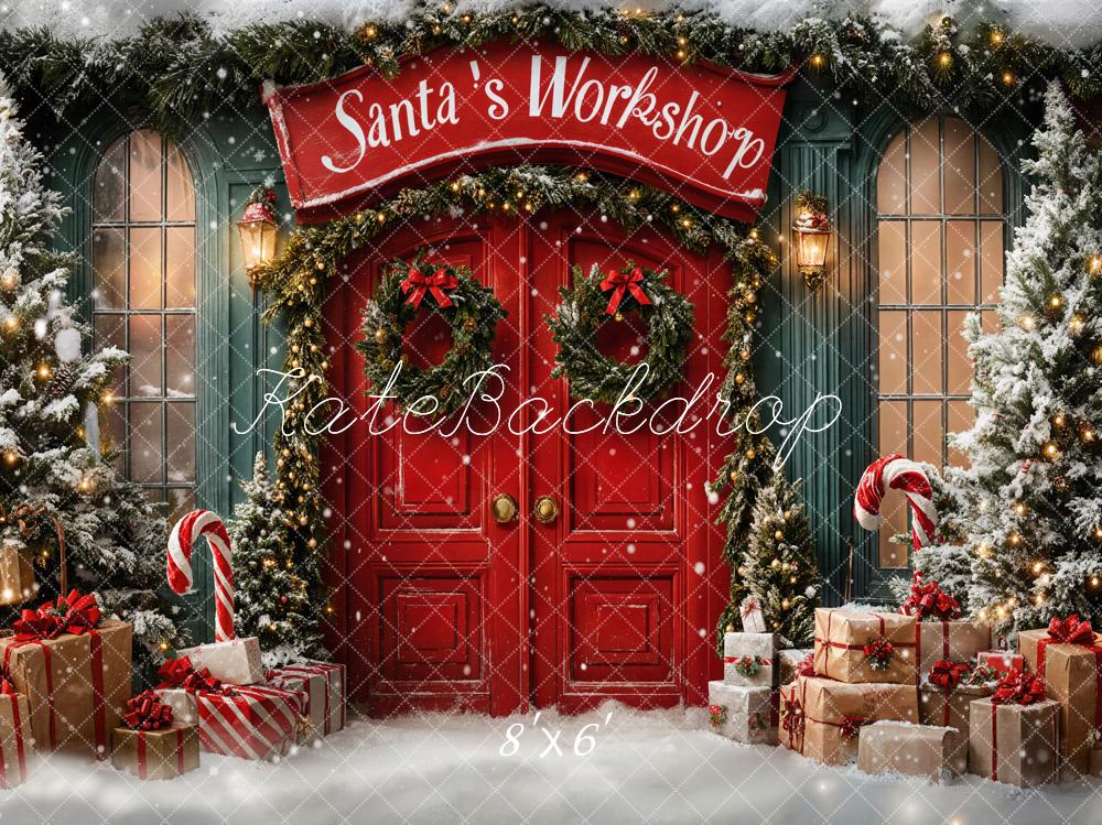 On Sale Kate Christmas Santa Workshop Red Door Backdrop Designed by Emetselch -UK
