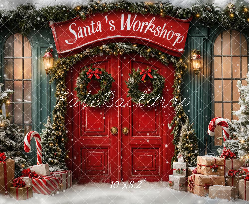 On Sale Kate Christmas Santa Workshop Red Door Backdrop Designed by Emetselch -UK