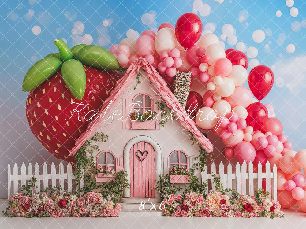 Lightning Deals Kate Summer Strawberry House Balloons Backdrop Designed by Emetselch -UK