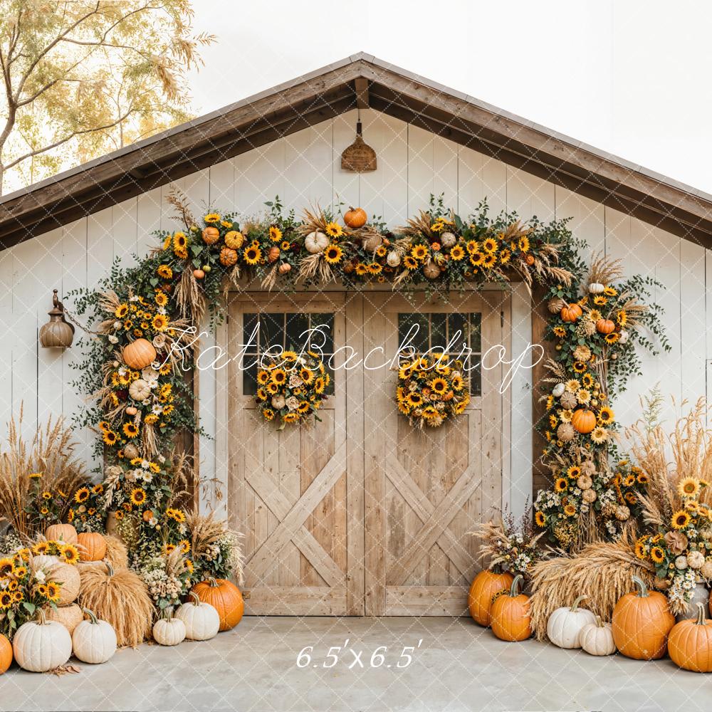 Kate Autumn Barn Sunflower Pumpkins Backdrop Designed by Emetselch