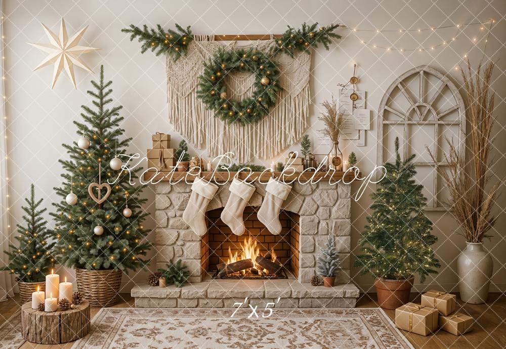 Kate Christmas Boho Macrame Fireplace Backdrop Designed by Ashley Paul