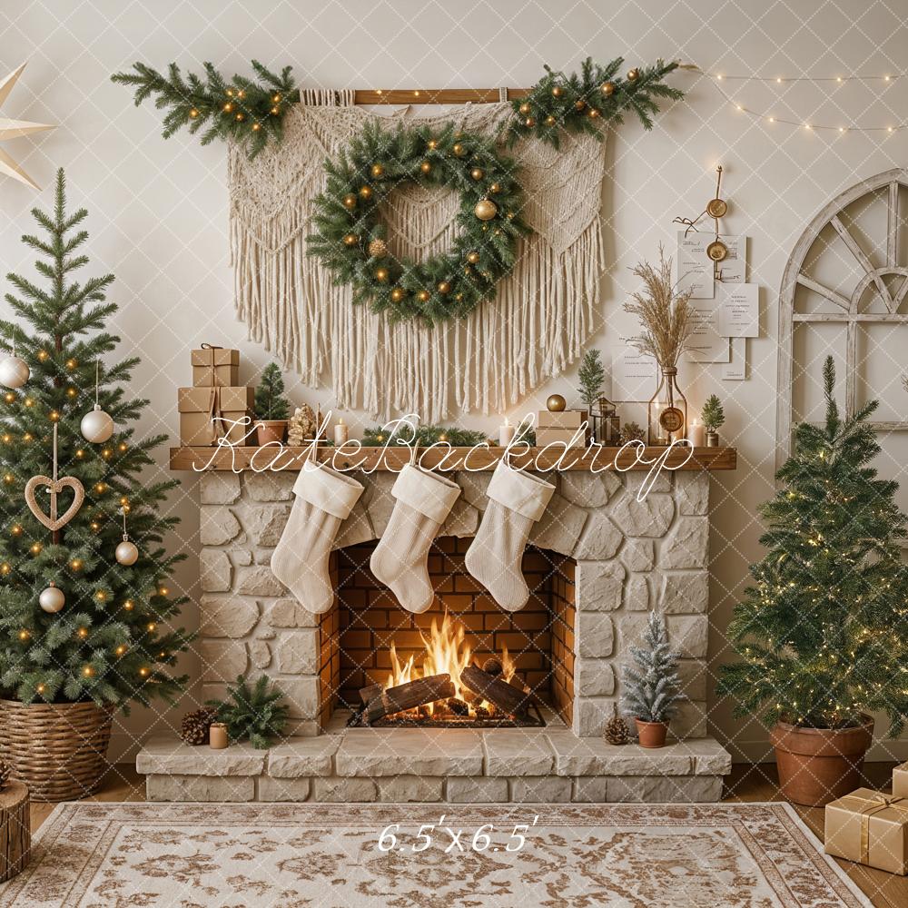 Kate Christmas Boho Macrame Fireplace Backdrop Designed by Ashley Paul