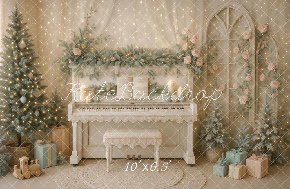Kate Christmas Piano Roses Tree Gifts Backdrop Designed by Ashley Paul -UK