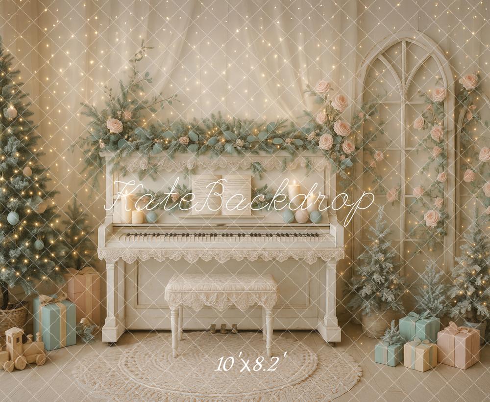 Kate Christmas Piano Roses Tree Gifts Backdrop Designed by Ashley Paul -UK