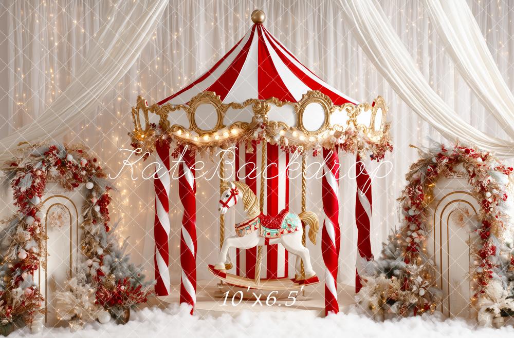 Lightning Deals Kate Christmas Circus Carousel White Curtains Backdrop Designed by Patty Robert -UK